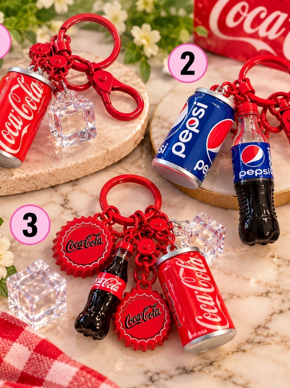 Coca-Cola Pepsi Soda Can Bottle Keychain Charm Bundle Novelty Bag Charm